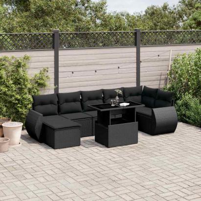Set mobilier de grădină cu perne, 8 piese, negru, poliratan GartenMobel Dekor