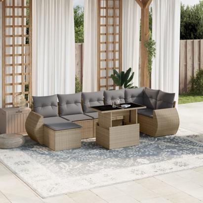 Set canapele de grădină, 8 piese, cu perne, bej, poliratan GartenMobel Dekor