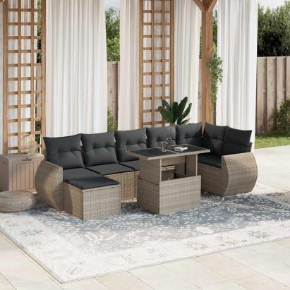 Set mobilier de grădină cu perne, 8 piese gri deschis poliratan GartenMobel Dekor