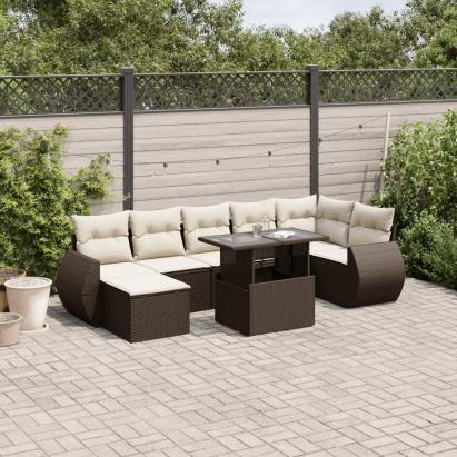 Set canapele de grădină cu perne, 8 piese, maro, poliratan GartenMobel Dekor