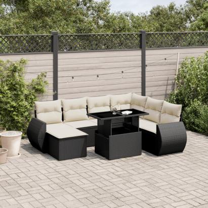 Set mobilier de grădină cu perne, 8 piese, negru, poliratan GartenMobel Dekor