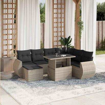 Set mobilier de grădină cu perne, 8 piese gri deschis poliratan GartenMobel Dekor