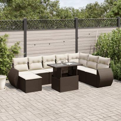 Set canapele de grădină cu perne, 9 piese, maro, poliratan GartenMobel Dekor