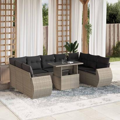 Set canapele de grădină cu perne 10 piese gri deschis poliratan GartenMobel Dekor