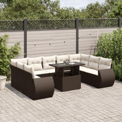 Set canapele de grădină cu perne, 10 piese, maro, poliratan GartenMobel Dekor
