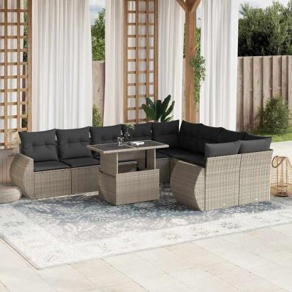 Set canapele de grădină cu perne 10 piese gri deschis poliratan GartenMobel Dekor