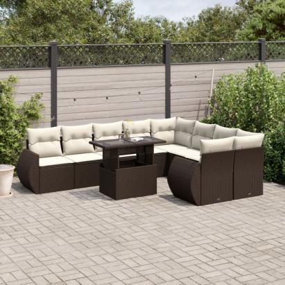 Set canapele de grădină cu perne, 10 piese, maro, poliratan GartenMobel Dekor