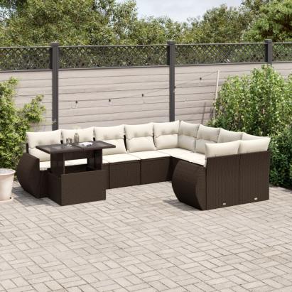 Set canapele de grădină cu perne, 10 piese, maro, poliratan GartenMobel Dekor