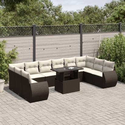Set canapele de grădină cu perne, 11 piese, maro, poliratan GartenMobel Dekor