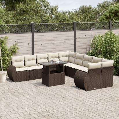 Set canapele de grădină cu perne, 11 piese, maro, poliratan GartenMobel Dekor