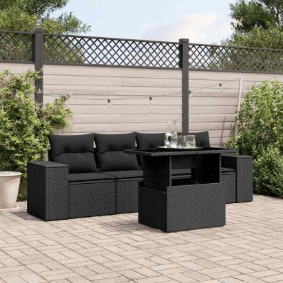 Set mobilier de grădină cu perne, 5 piese, negru, poliratan GartenMobel Dekor