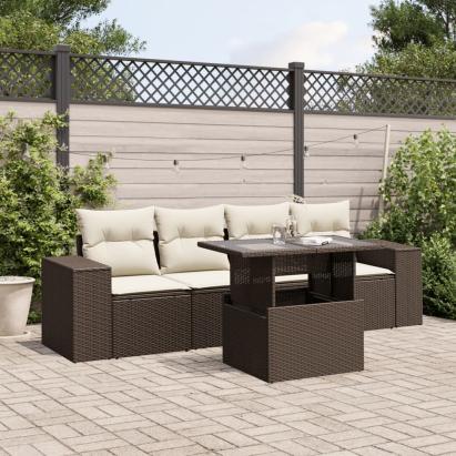 Set canapele de grădină cu perne, 5 piese, maro, poliratan GartenMobel Dekor