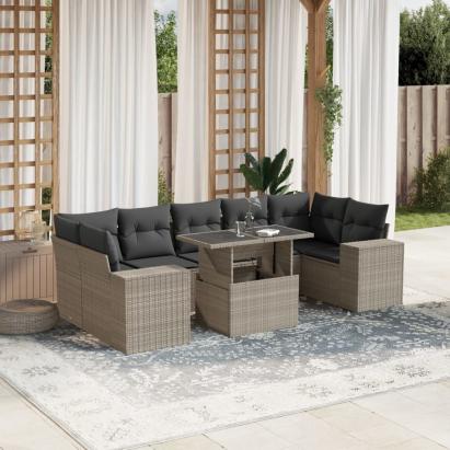 Set mobilier de grădină cu perne, 8 piese gri deschis poliratan GartenMobel Dekor