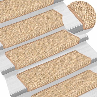 Covorașe pentru scări, 15 buc., 65x21x4 cm, maro deschis, cu margini dreptunghiulare GartenMobel Dekor