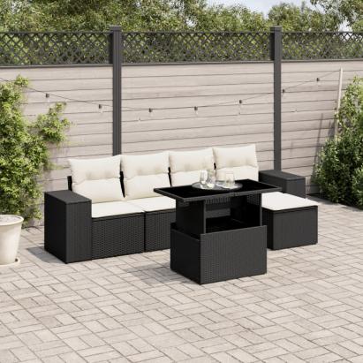 Set mobilier de grădină cu perne, 6 piese, negru, poliratan GartenMobel Dekor