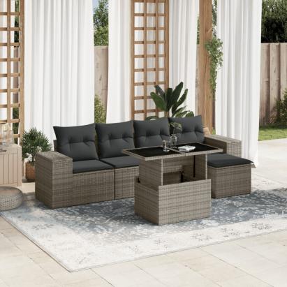 Set mobilier grădină cu perne, 6 piese, gri, poliratan GartenMobel Dekor