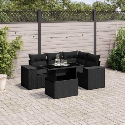 Set mobilier de grădină cu perne, 5 piese, negru, poliratan GartenMobel Dekor
