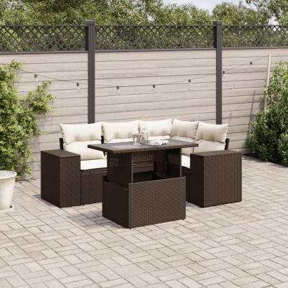Set canapele de grădină cu perne, 5 piese, maro, poliratan GartenMobel Dekor