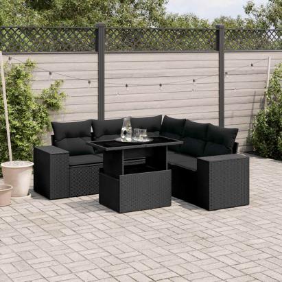 Set mobilier de grădină cu perne, 6 piese, negru, poliratan GartenMobel Dekor