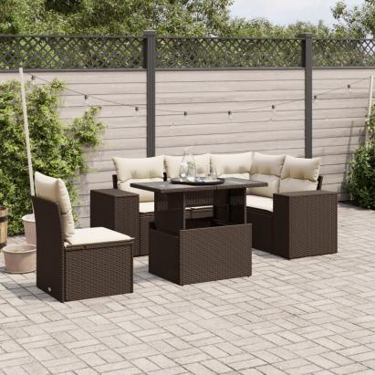 Set canapele de grădină cu perne, 6 piese, maro, poliratan GartenMobel Dekor