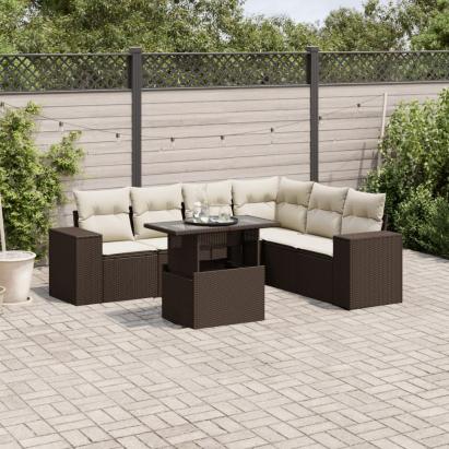 Set canapele de grădină cu perne, 7 piese, maro, poliratan GartenMobel Dekor