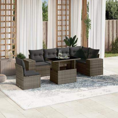 Set canapele de grădină, 7 piese, cu perne, gri, poliratan GartenMobel Dekor