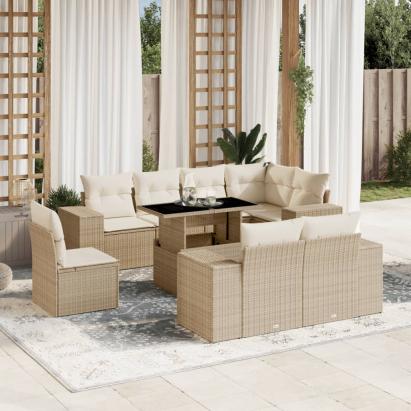 Set canapele de grădină, 9 piese, cu perne, bej, poliratan GartenMobel Dekor