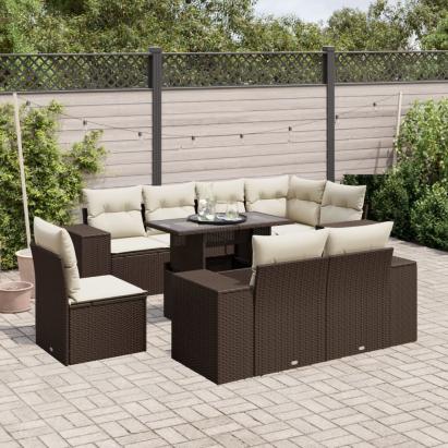 Set canapele de grădină cu perne, 9 piese, maro, poliratan GartenMobel Dekor
