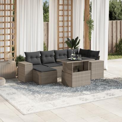 Set canapele de grădină cu perne, 7piese gri deschis poliratan GartenMobel Dekor