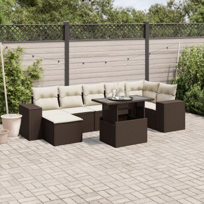 Set canapele de grădină cu perne, 8 piese, maro, poliratan GartenMobel Dekor