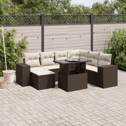 Set canapele de grădină cu perne, 8 piese, maro, poliratan GartenMobel Dekor