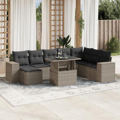 Set canapele de grădină cu perne, 9 piese gri deschis poliratan GartenMobel Dekor