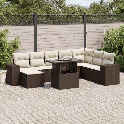 Set canapele de grădină cu perne, 9 piese, maro, poliratan GartenMobel Dekor