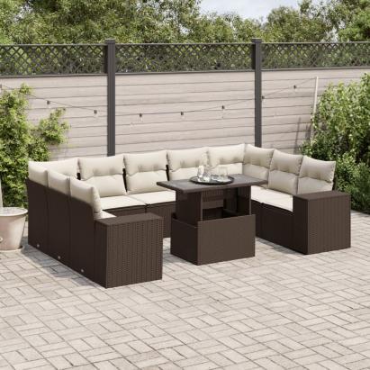 Set canapele de grădină cu perne, 10 piese, maro, poliratan GartenMobel Dekor