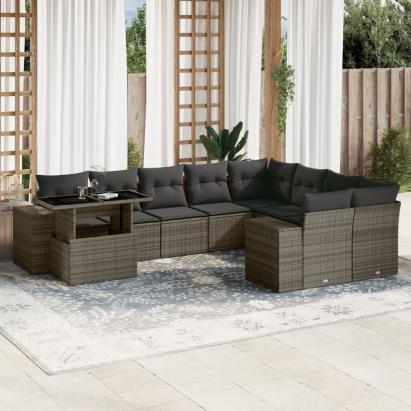 Set mobilier de grădină cu perne, 10 piese, gri, poliratan GartenMobel Dekor