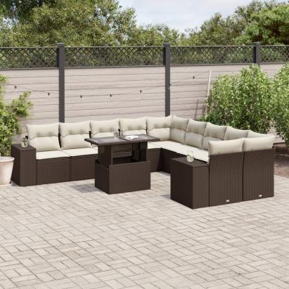Set canapele de grădină cu perne, 11 piese, maro, poliratan GartenMobel Dekor