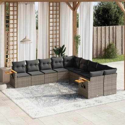 Set mobilier de grădină cu perne, 10 piese, gri, poliratan GartenMobel Dekor