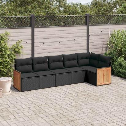 Set mobilier de grădină cu perne, 6 piese, negru, poliratan GartenMobel Dekor