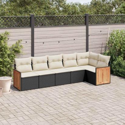 Set mobilier de grădină cu perne, 6 piese, negru, poliratan GartenMobel Dekor