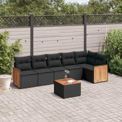 Set canapele de grădină cu perne, 7 piese, negru, poliratan GartenMobel Dekor