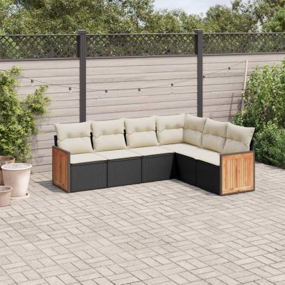 Set mobilier de grădină cu perne, 6 piese, negru, poliratan GartenMobel Dekor