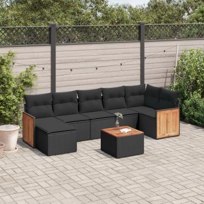Set mobilier de grădină cu perne, 8 piese, negru, poliratan GartenMobel Dekor