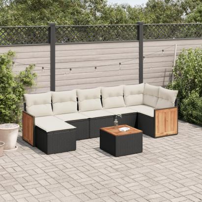 Set mobilier de grădină cu perne, 8 piese, negru, poliratan GartenMobel Dekor
