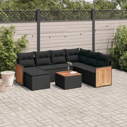Set mobilier de grădină cu perne, 8 piese, negru, poliratan GartenMobel Dekor