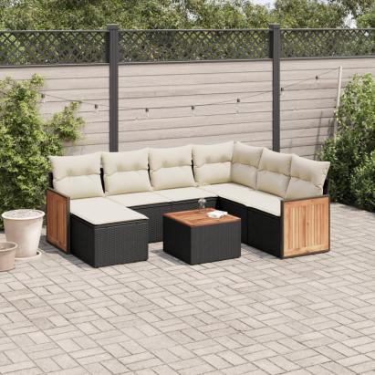 Set mobilier de grădină cu perne, 8 piese, negru, poliratan GartenMobel Dekor