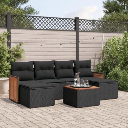Set canapele de grădină cu perne, 7 piese, negru, poliratan GartenMobel Dekor