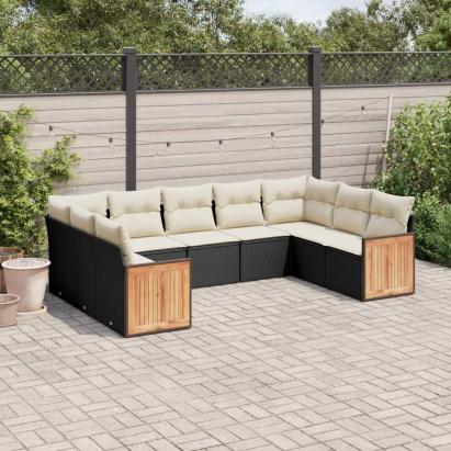 Set mobilier de grădină cu perne, 9 piese, negru, poliratan GartenMobel Dekor
