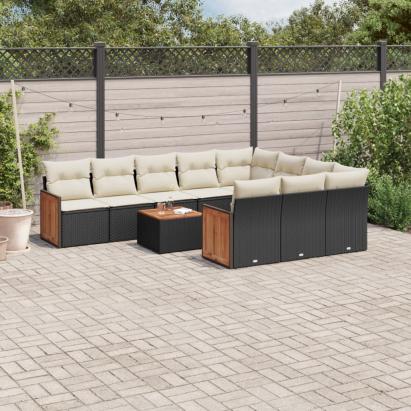 Set canapele de grădină cu perne, 11 piese, negru, poliratan GartenMobel Dekor