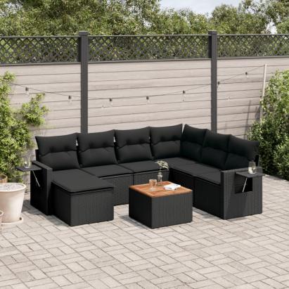 Set mobilier de grădină cu perne, 8 piese, negru, poliratan GartenMobel Dekor