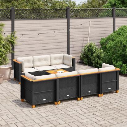 Set mobilier de grădină cu perne, 8 piese, negru, poliratan GartenMobel Dekor
